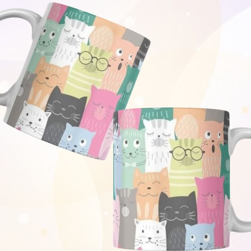 Caneca Personalizada Muitos Gatinhos Coloridos Cat Cerâmica ou de Plastico/Polímero Estampada  Presente Lembrança Promoção Xícara