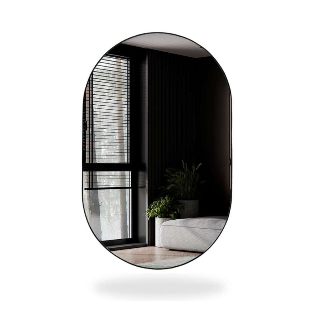 Espelho Oval Decorativo 50x80 Com Borda Couro Sala Quarto - Home & Living