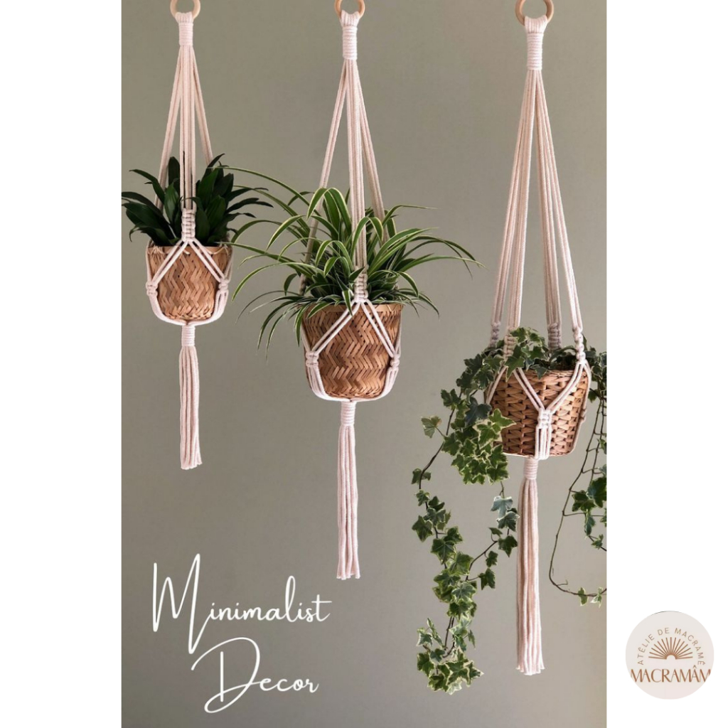 Suporte de Vaso Minimalista Plantas Macrame