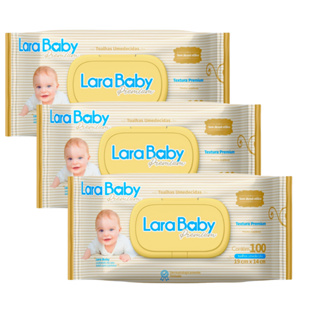 Kit C/3 Lenço Umedecido Lara Baby Premium 100 Unidades Total 300 em Oferta na Shopee