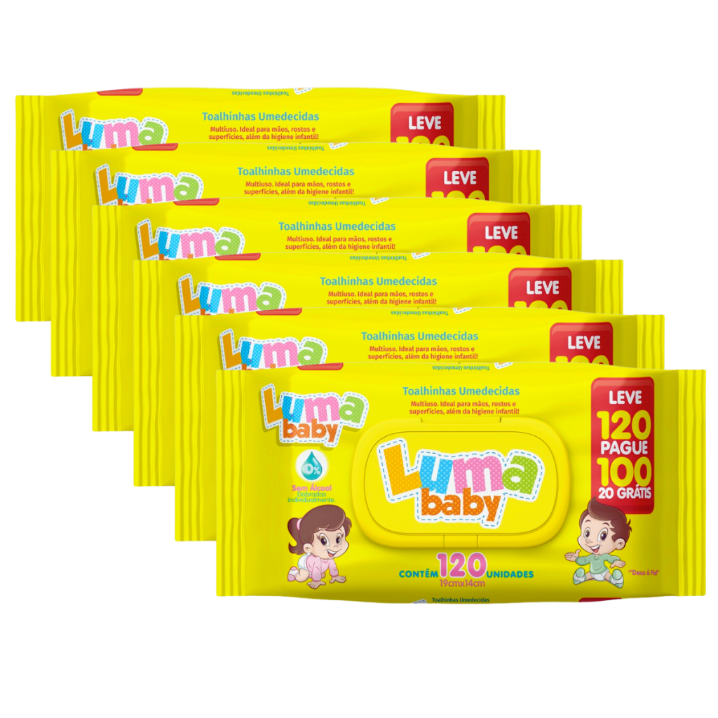 Kit C/6 Toalha Umedecida Luma Baby  Leve 120 Pague 100 Total 720