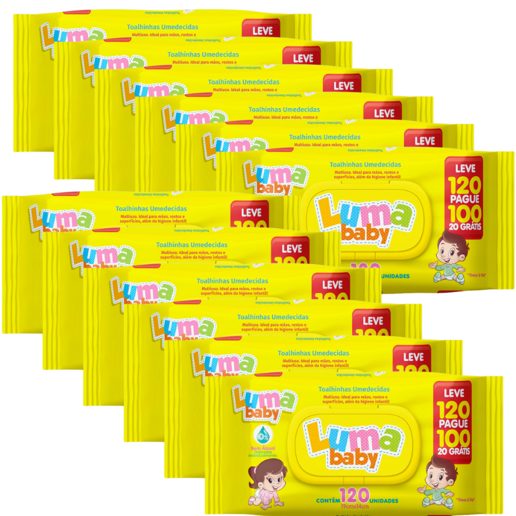 Kit C/12 Toalha Umedecida Luma Baby  Leve 120 Pague 100 Total 1440