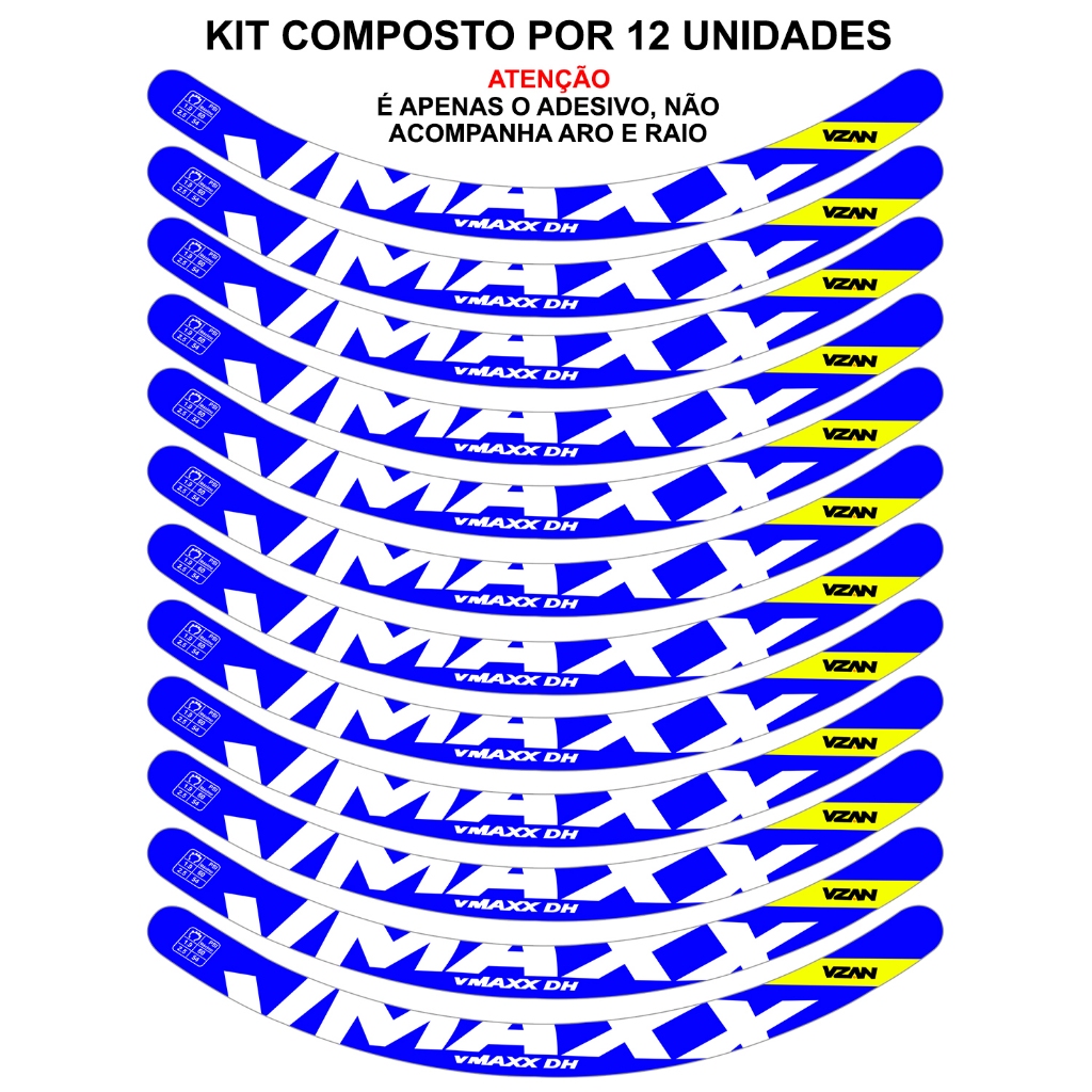 Kit 12 Adesivos Vmaxx Roda Bike Vzan 2023 Freio A Disco Bicicleta Ciclismo Aro 26 29 Azul · foto 2