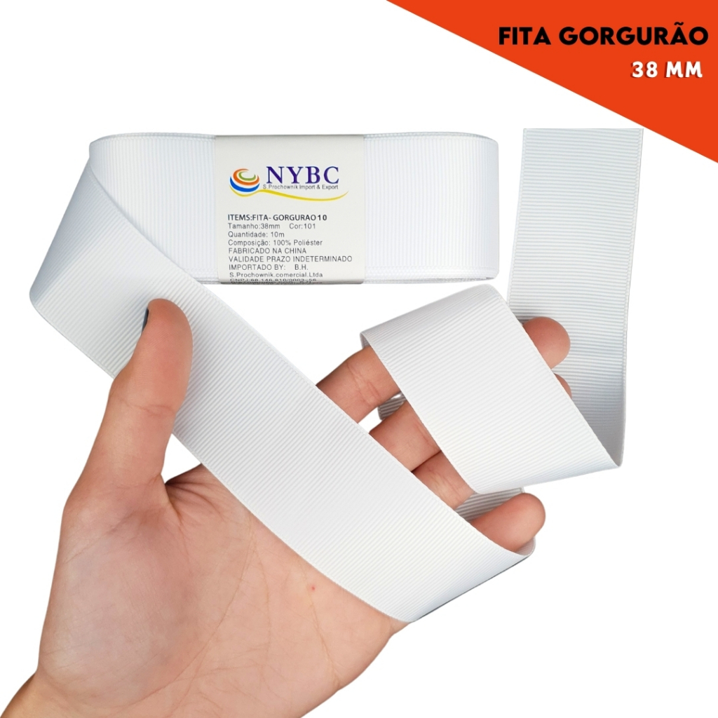 Fita Para Laço De Gorgurão Branco 38mm C/10 M Nybc