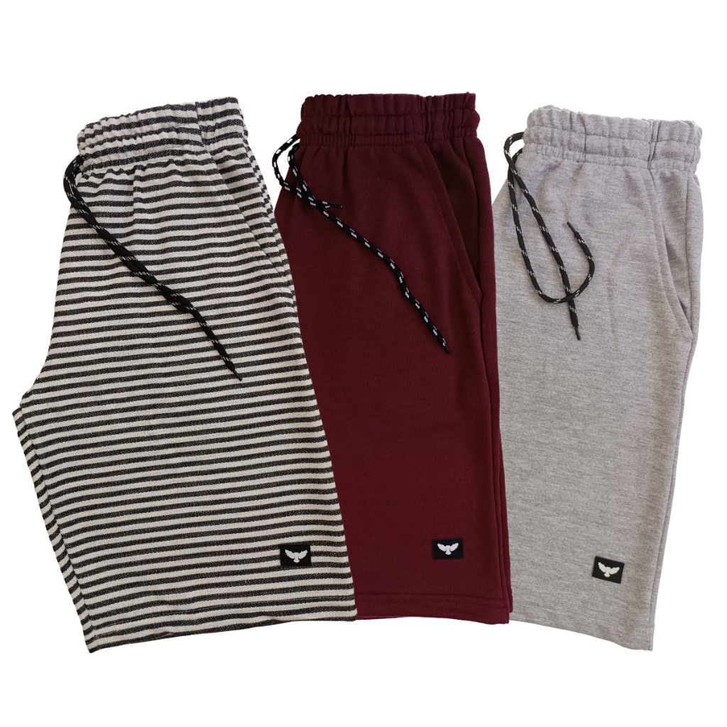 Kit 3 Bermudas Moletom Masculino Listrado Academia Treino 100% do P ao GG