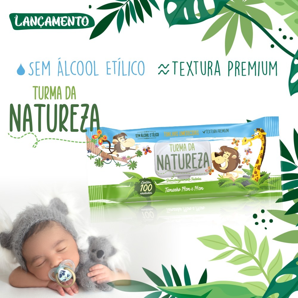 Detalhes do Kit C/8 Toalha Umedecida Turma da Natureza  100 Unidades Total 800