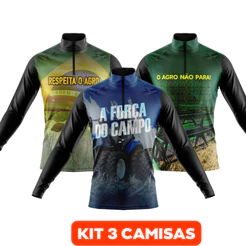 Kit 3 Camisas Masculina Agropecuária Proteção UV Manga Longa Agro Cowboy