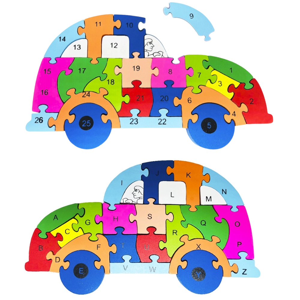 Quebra-cabeça Madeira Infantil Educativo Montessori Carrinho  Com 26 Peças Numeradas em Oferta na Shopee