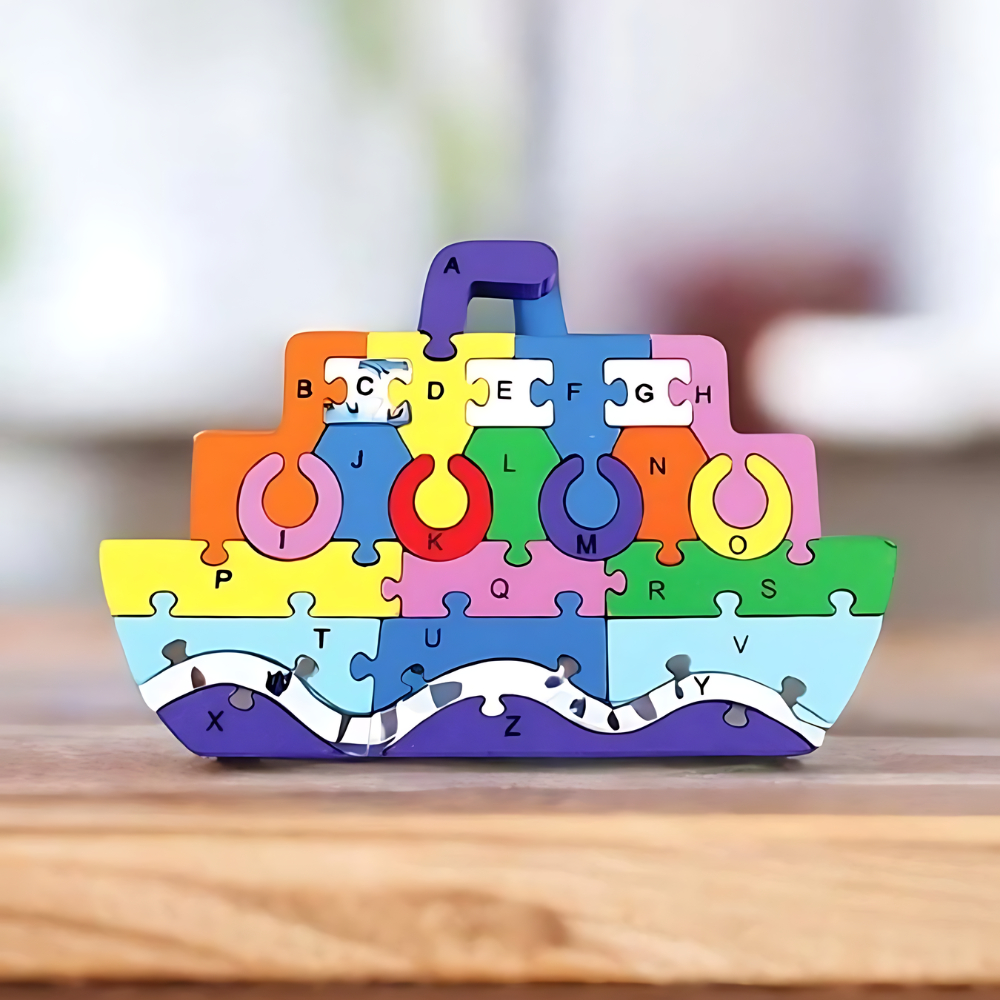 Quebra-cabeça Madeira Infantil Educativo Montessori Barquinho Com 26 Peças do Alfabeto em Oferta na Shopee