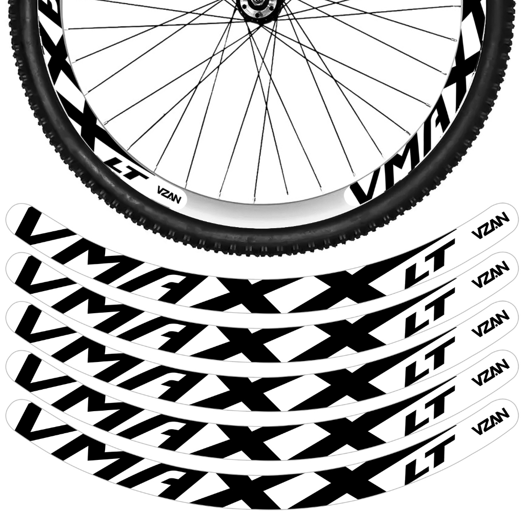 Kit 12 Adesivos Vmaxx Roda Bike Vzan Lt Freio a Disco Bicicleta Ciclismo Aro 26 29 Branco e Preto