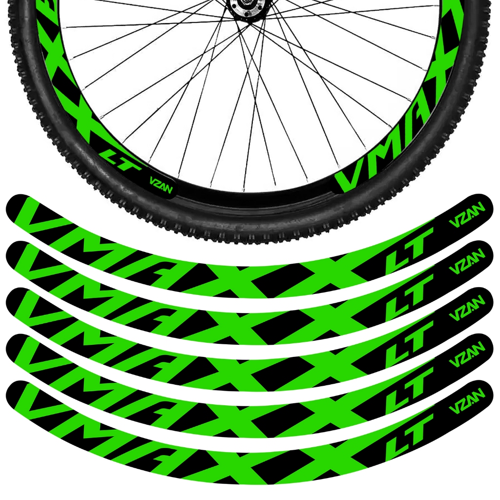 Kit 12 Adesivos Vmaxx Roda Bike Vzan Lt Freio a Disco Bicicleta Ciclismo Aro 26 29 Preto e Verde