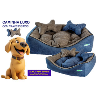 CAMA CAMINHA PET LUXO COM TRAVESSEIROS OSSINHOS CACHORRO GATO TAMANHO P / M / G