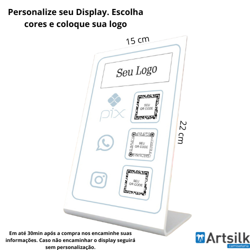 01 Display PVC Personalizado Balcão Qr code Logo Contatos Pagamentos