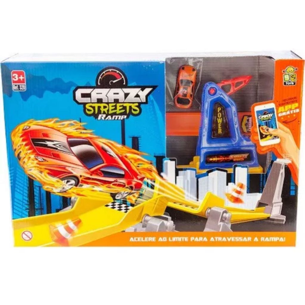 BS TOYS Hot Pista De Carrinho Dupla Veloz Com Rampa Crazy Streets