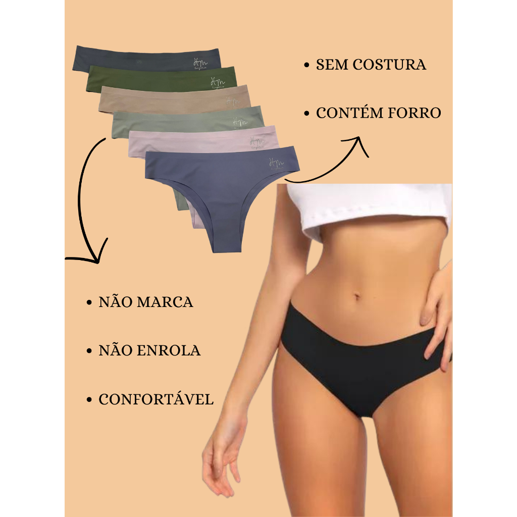 KIT COM 6 CALCINHAS SEM COSTURA TRADICIONAL CONFORTO CANDY COLOR em Oferta na Shopee