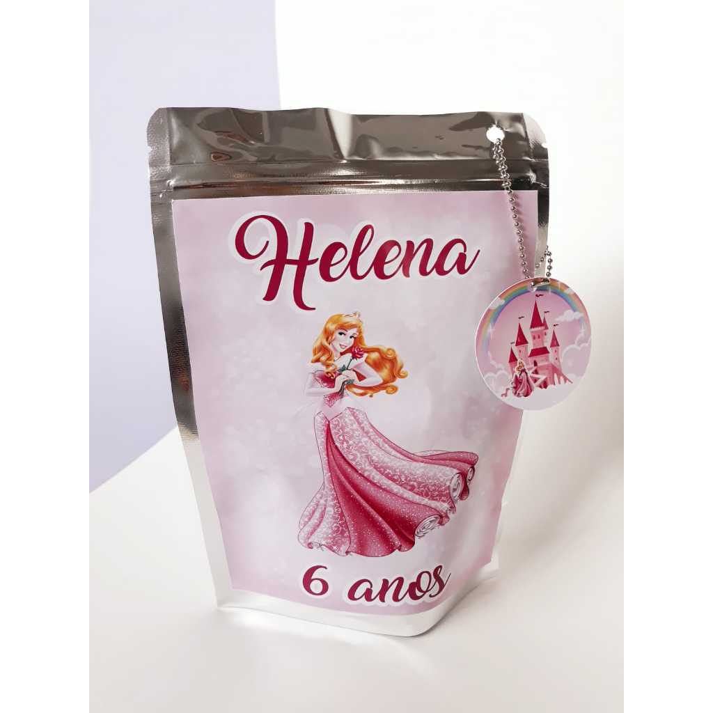 Saquinho Ziplock Metalizado - Personalizado - Princesa Aurora - 10 unidades - Lembrancinha de Aniversário Infantil