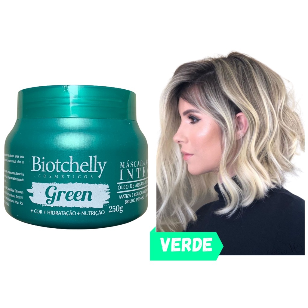 Máscara Matizadora Verde Efeito Perolado (Tira Alaranjado e Amarelado do Cabelo) 250g Biotchelly em Oferta na Shopee