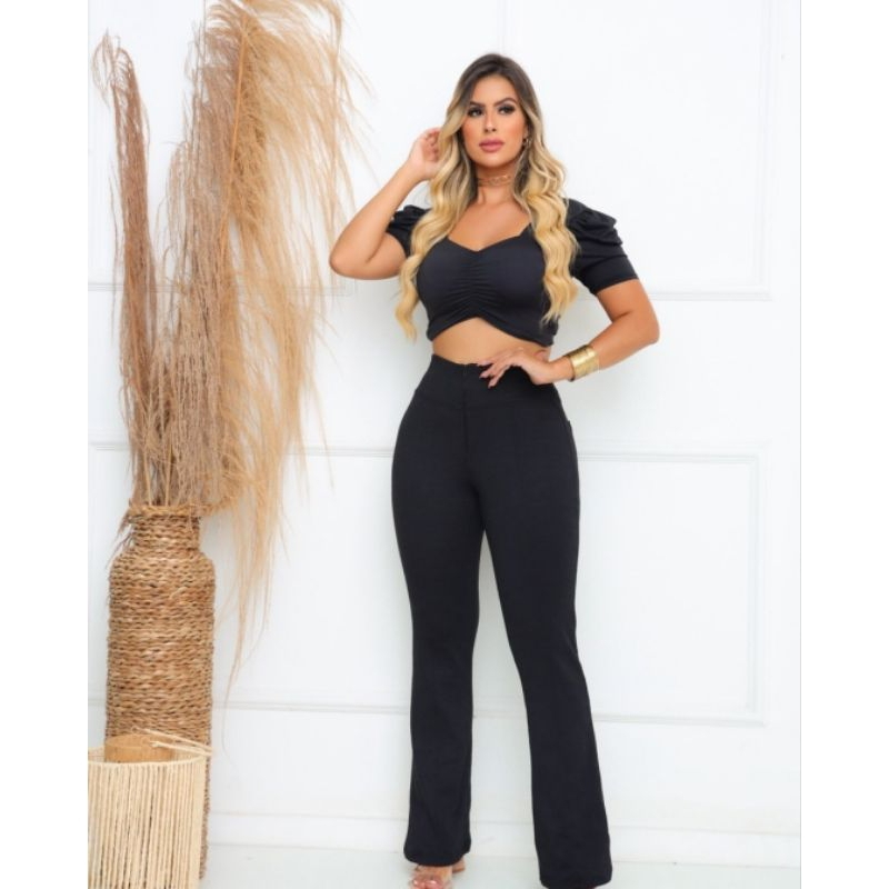 Calça Feminina Flare Malha Pop Com Zíper Forrado estilo e elegância moda