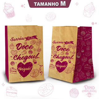 Saco Kraft Delivery Estampa Magenta para Doces Tamanho M (100 unidades) em Oferta na Shopee