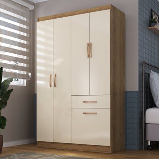 Guarda-Roupa 5 Portas 1 Gaveta Trento Multimóveis CR4155 Nogueira/Off White