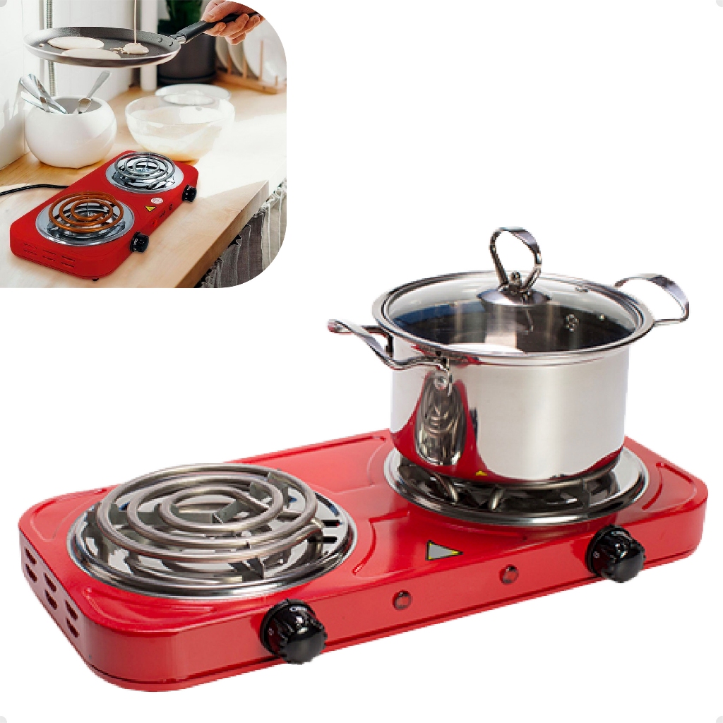 Mini Fogareiro Fogão Elétrico Portátil 2000w Cooktop Camping 2 Bocas Até 600º Top