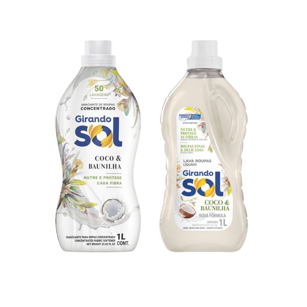 Kit Lava Roupa Sabão Líquido 1L Amaciante Concentrado 1L Coco Baunilha Hipoalergênico -Gir...