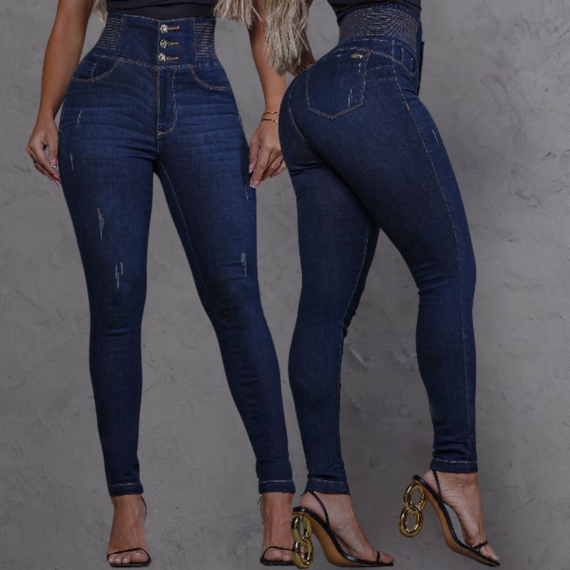 Calça Modeladora Feminina Jeans Cintura Alta Com Laycra premium em Oferta na Shopee