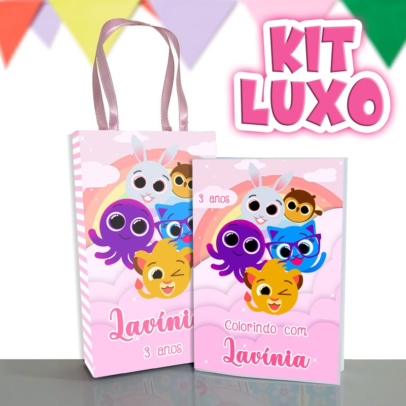 Kit LUXO sacolinha P + livro de colorir P Nome Personalizado - Lembrancinha Aniversário Sacola Festa