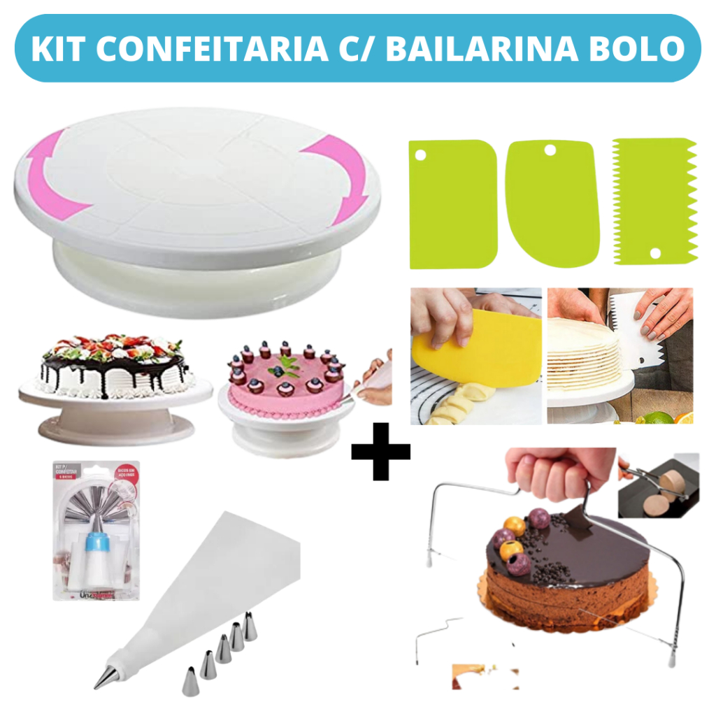 Kit Confeitaria Profissional Bailarina Giratória Raspadores Nivelador de Bolo Bico de confeitar Saco de confeit em Oferta na Shopee