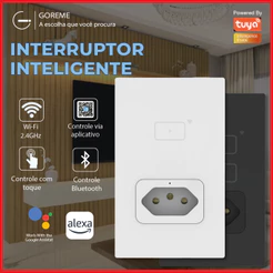 Interruptor Inteligente de Toque Wifi Com Tomada Sem Fio Controle por Aplicativo Alexa Tuya e Google