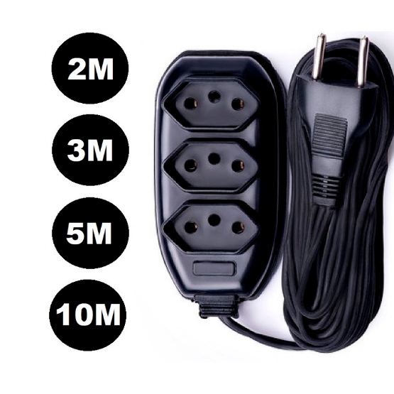 Extensão elétrica 3 Tomadas - 2 METROS 3 METROS 5 METROS 10 METROS em Oferta na Shopee