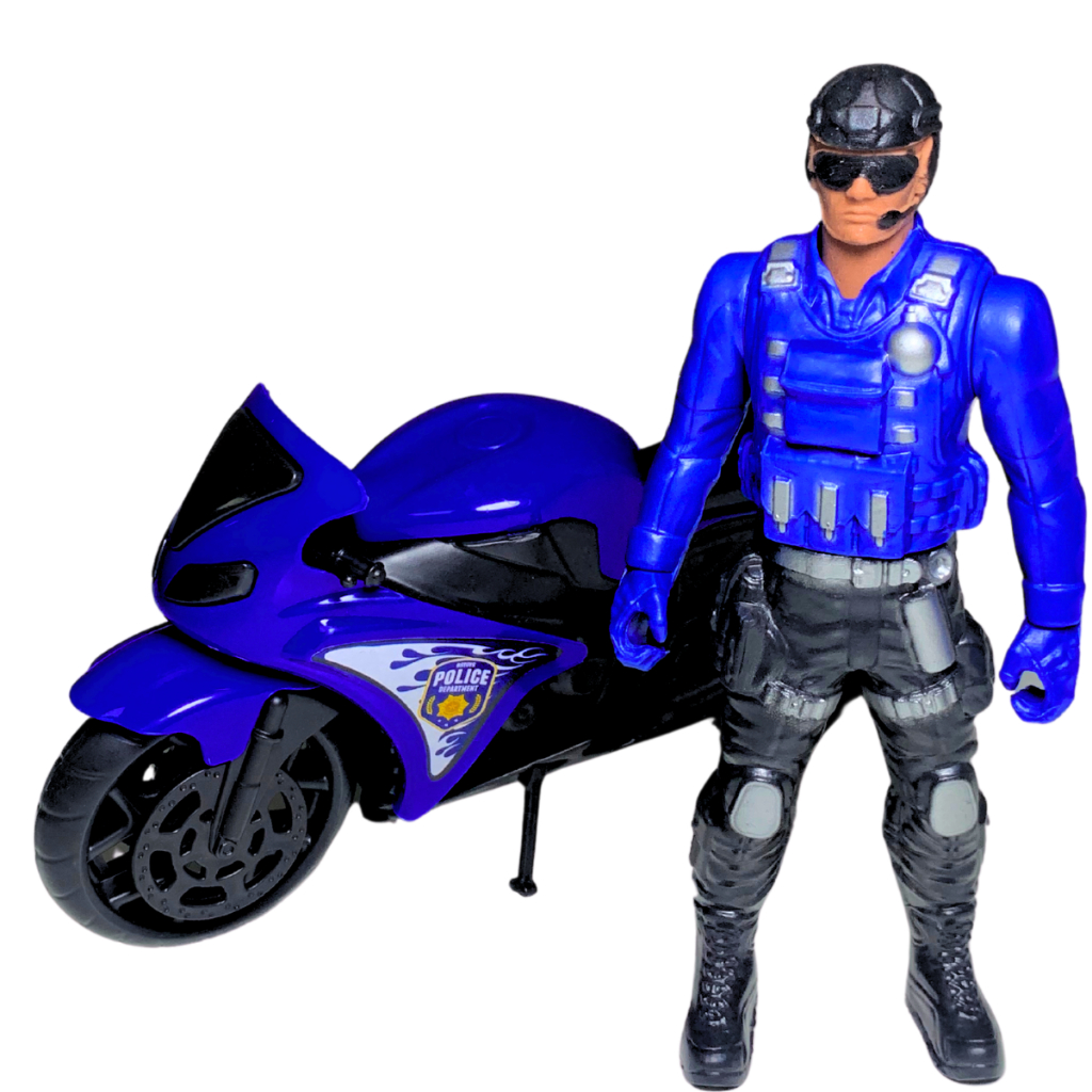 Boneco Soldado + Moto Policial Brinquedo Motinha Trilha Carrinho Menino esporte motocross Corrida velocidade