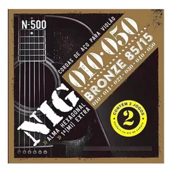Pack 2 Encordoamentos Nig De Aço Violão 010 /.050 Bronze 85/15 - N500
