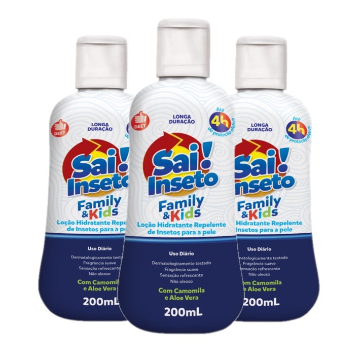 Kit 3 Repelentes Loção Creme Sai Inseto Family Kids 4H 200ML