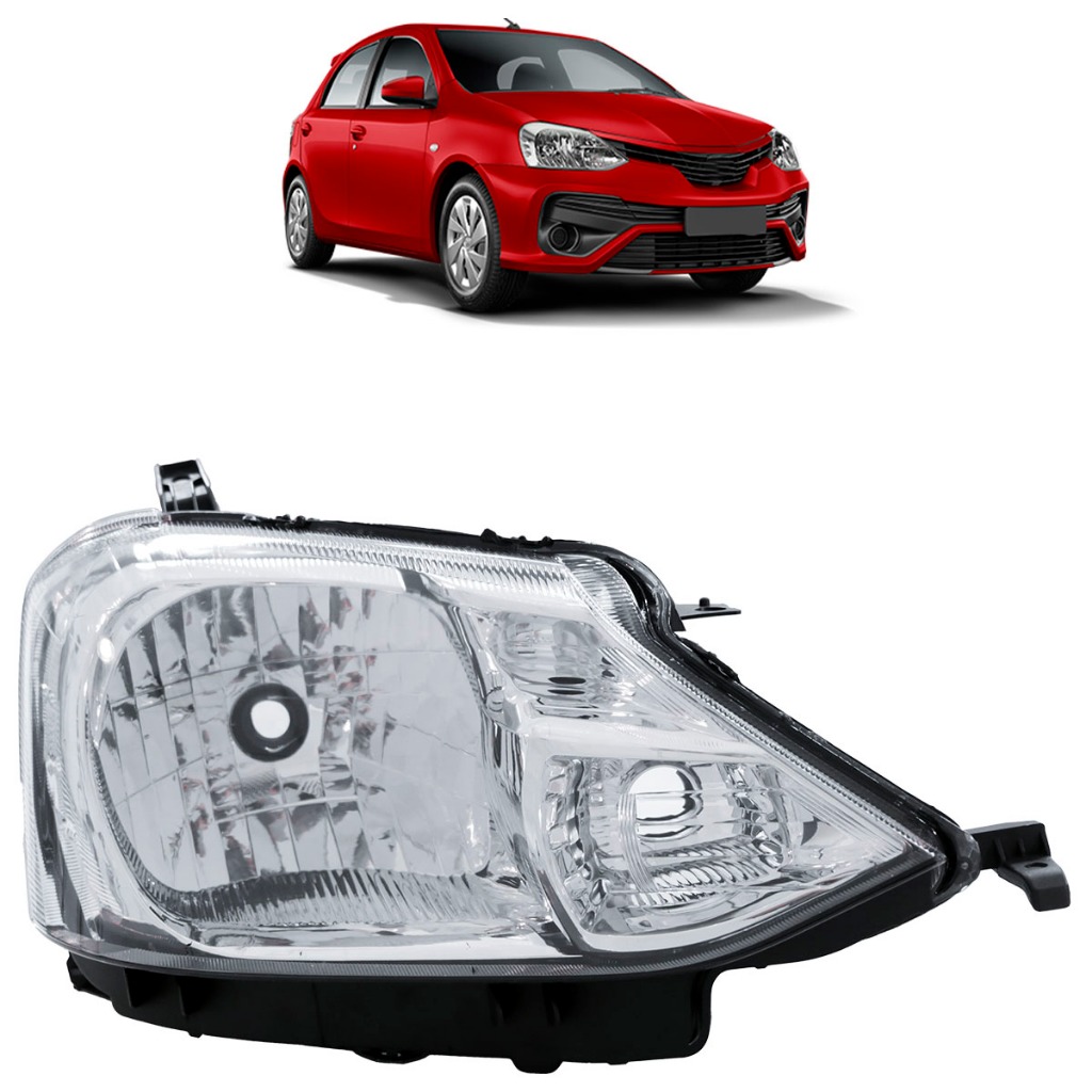 Farol Dianteiro Etios 2013 2014 2015 2016 2017 2018 2019 Máscara Cromada Foco Simples Lente Lisa