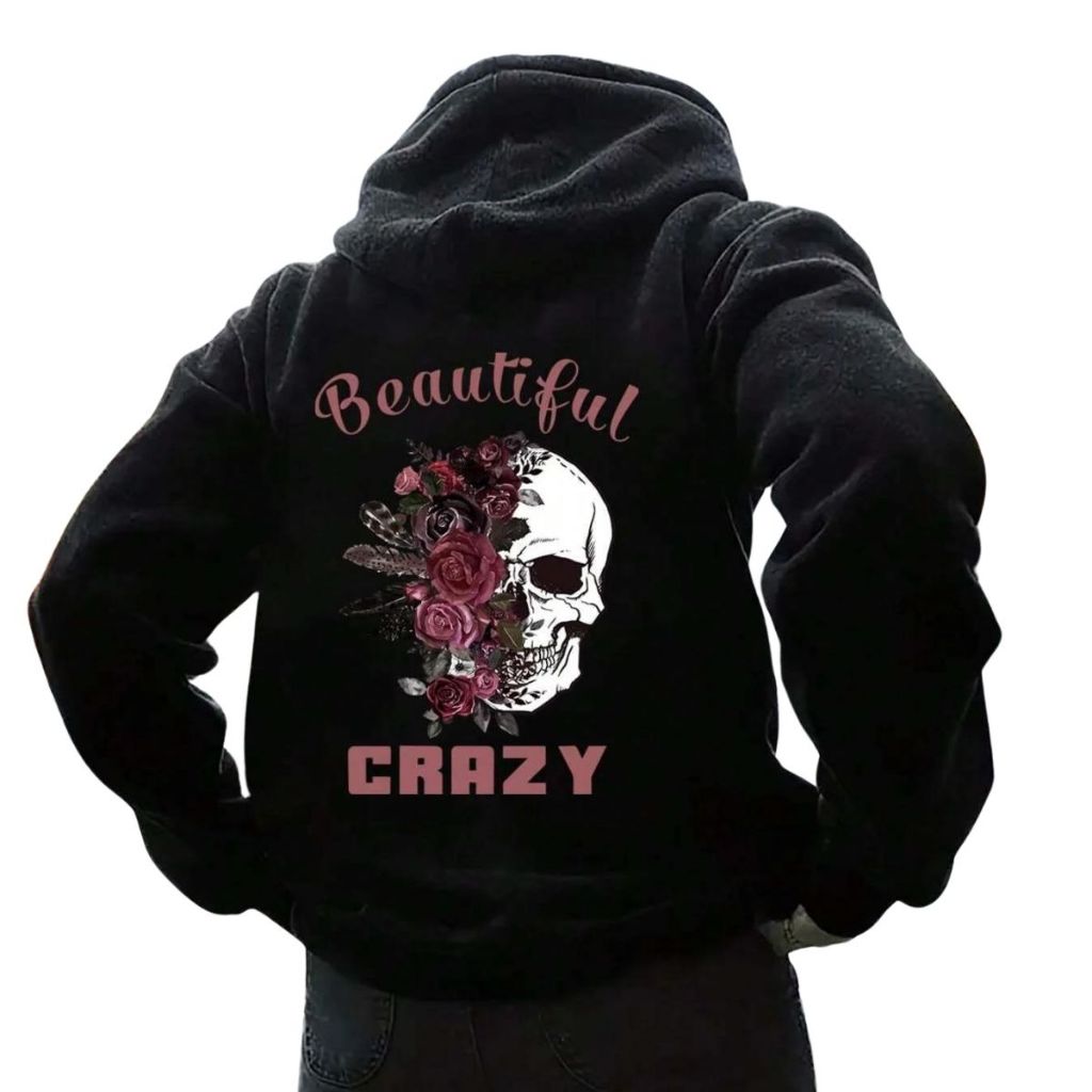 Blusa De Frio Canguru Masculino Feminino Crânio Flores Moletom