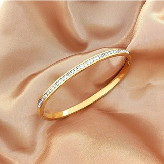 Pulseira feminina de aço inoxidável com rebite de diamante de fileira única de alta qualidade