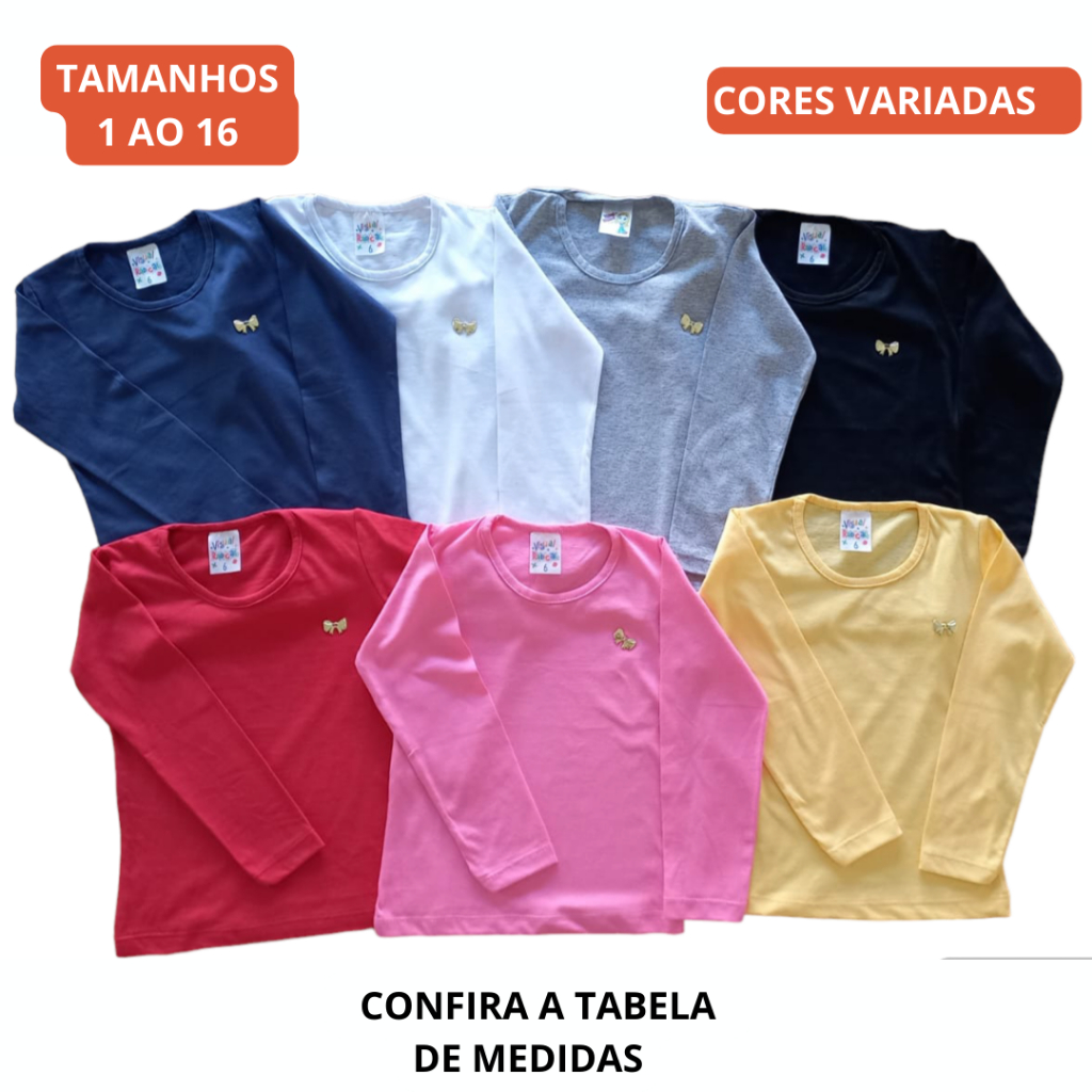Camiseta manga longa infantil/juvenil menina