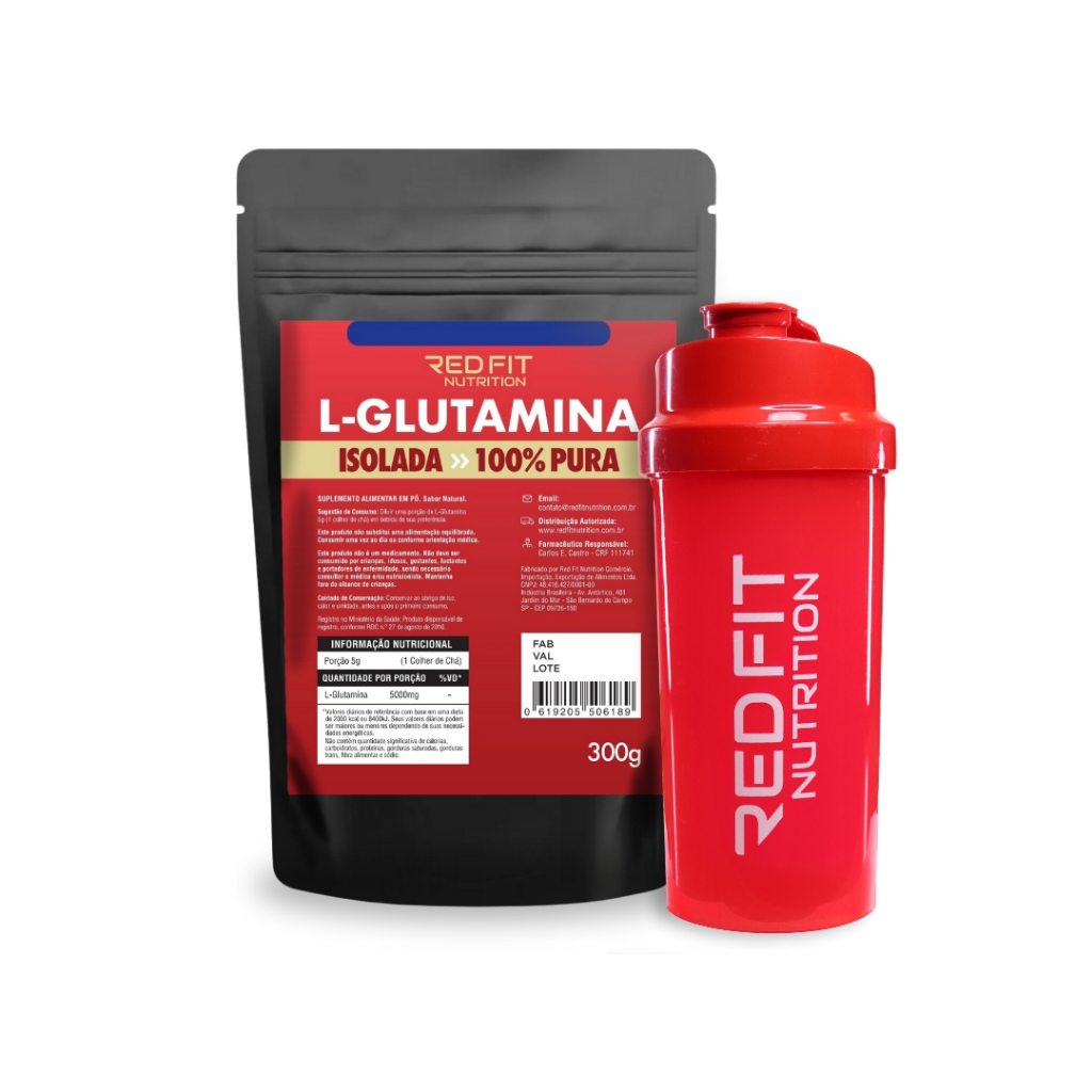 Suplemento em Pó L-Glutamina 300g - 100% Pura Importada - Red Fit Nutrition