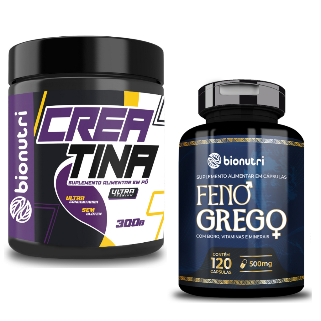 Creatina Monohidrat 300g + Feno Grego Com Boro e Vitaminas 500mg 120Caps - Bionutri