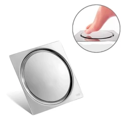 Ralo Inteligente Click 10x10 cm Ralinho Moderno Em Aço Inox Para Banheiro Área Quadrado