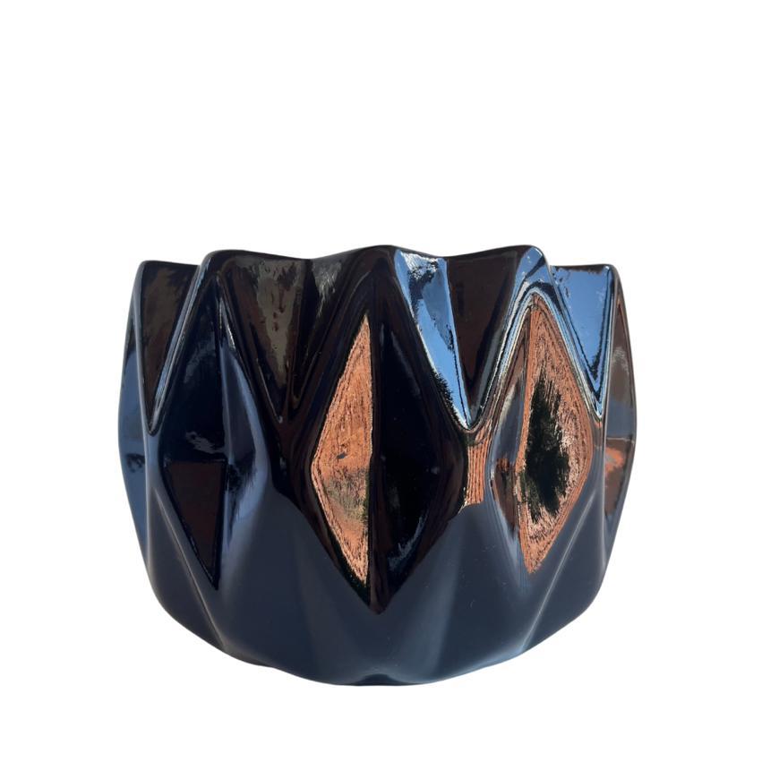 Vaso cachepot preto brilho geométrico 3D enfeite de mesa decor