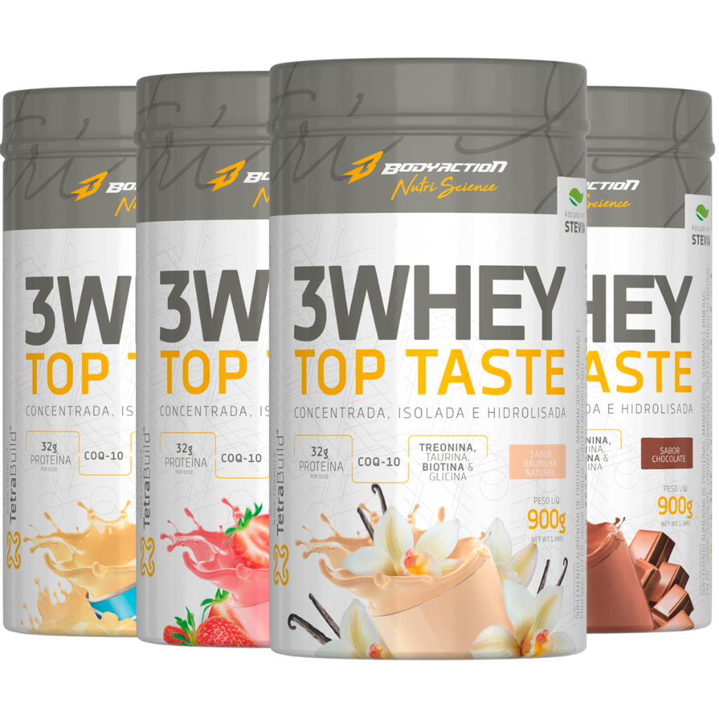 3 Whey Top Taste 900g Concentrado Isolado e Hidrolisada Body Action