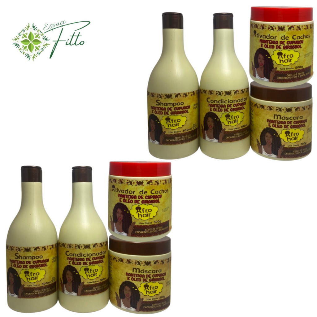 2 Kits AFRO HAIR Manteiga de Cupuaçu C/ Ativador de Cachos 500ml Maycrene - Cabelos Cacheados e Crespos mais macios