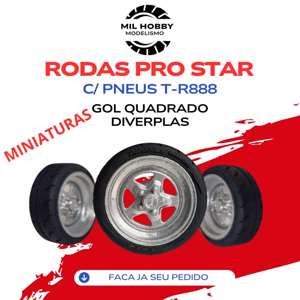 JOGO RODAS PRO STAR  C/ PNEUS T- R888 PARA MINIATURA (DIVERTIPLAS) ESCALA 1:20 em Oferta na Shopee
