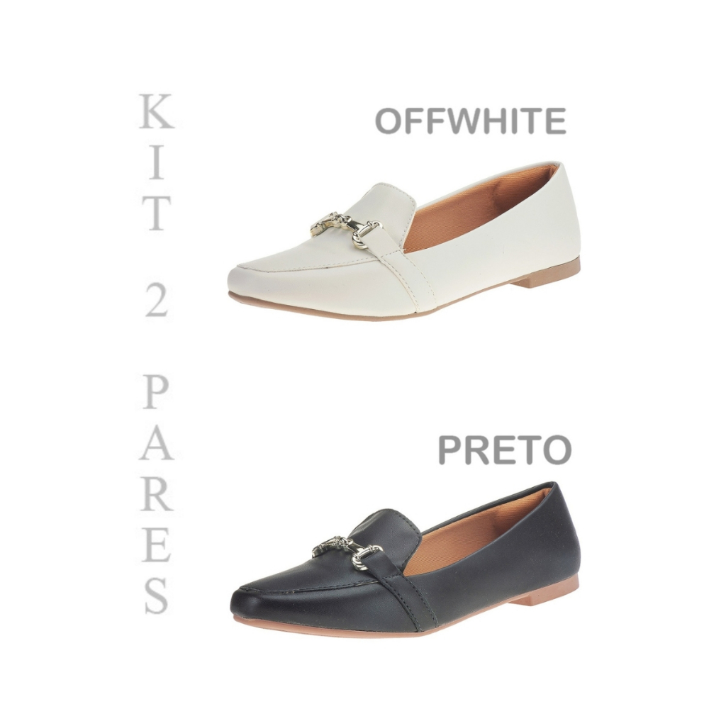 Sapatilha Mocassim Feminino Kit 2 Pares Bico Quadrado Confortável Macio Leve Tendencia Moda Social