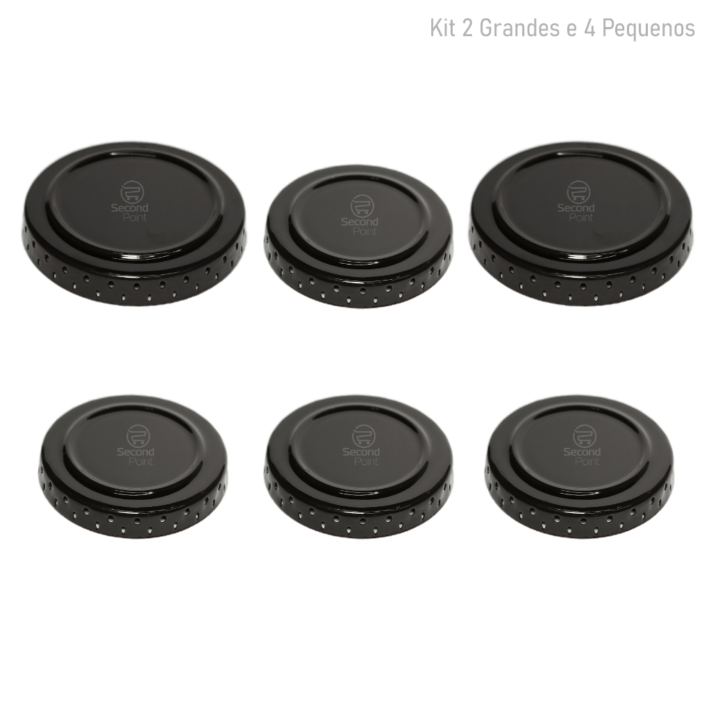 Kit Tampas Espalhadores Fogão Itatiaia / Braslar 6 Bocas - 4 Pequenos e 2 Grandes