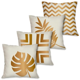 Kit com 4 Capas para Almofadas Decorativas 45X45 Folhas Douradas em Oferta na Shopee
