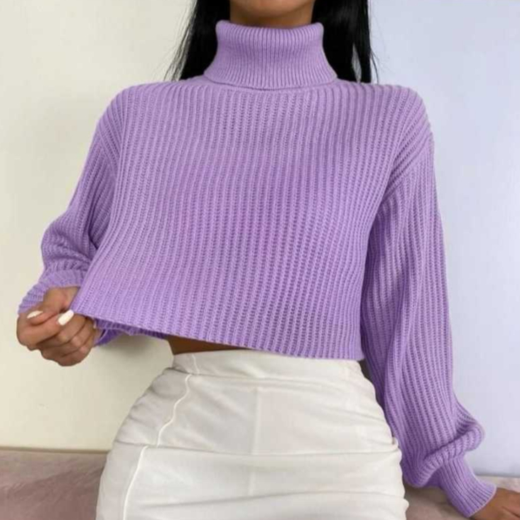 blusa cropped feminina cacharrel ombro caído gola alta blusinha de tricô tricot