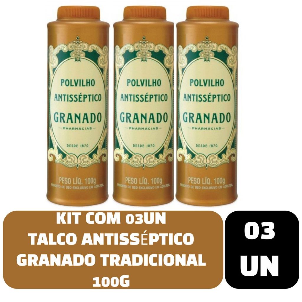 Kit com 03un Talco Antisséptico Granado Tradicional 100g